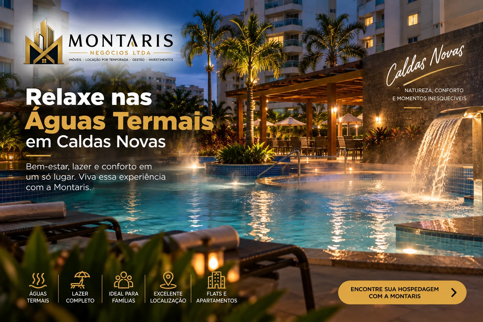 Piscinas de águas termais em Caldas Novas em condomínio para hospedagem