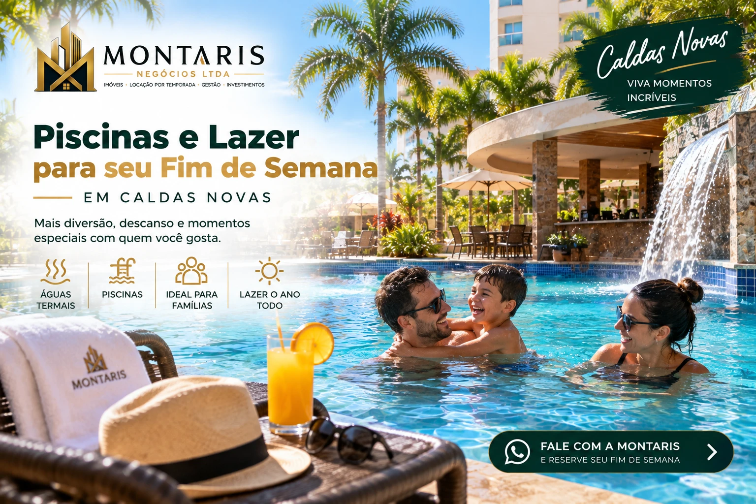 Hospedagem fim de semana em Caldas Novas com piscinas e lazer para família