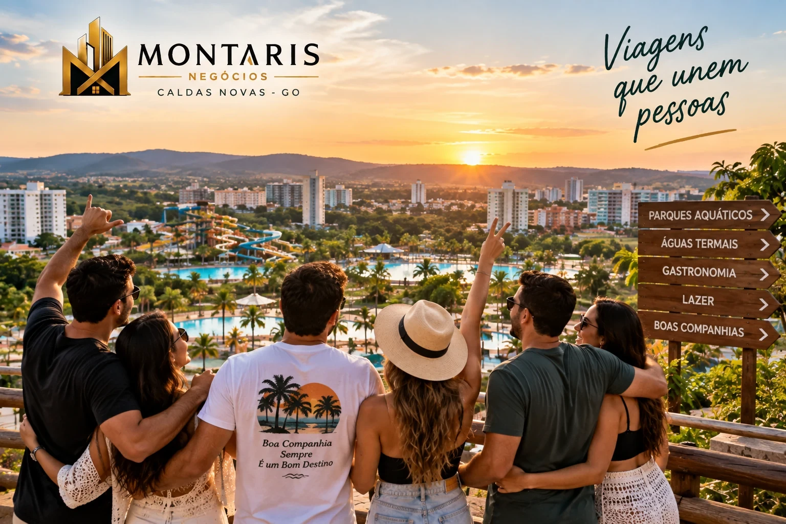 Grupo de amigos durante viagem com hospedagem para grupos em Caldas Novas