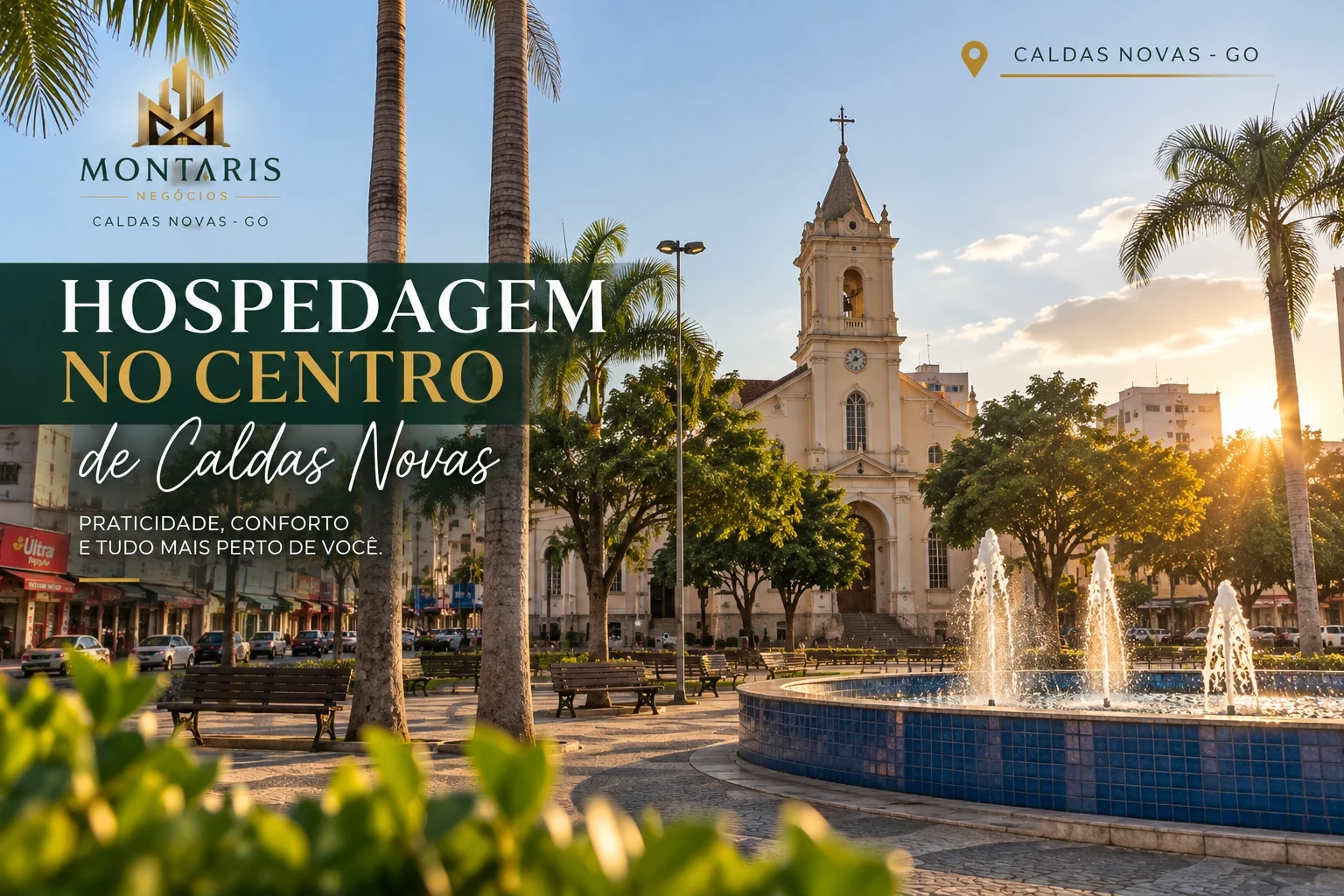 Hospedagem no centro de Caldas Novas próxima à Praça Mestre Orlando