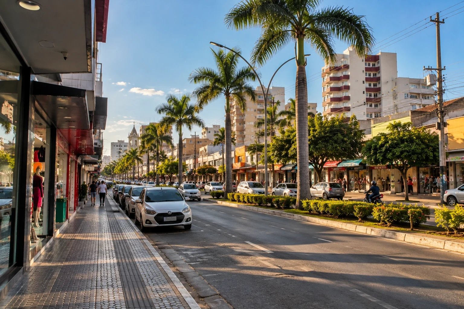 Região central de Caldas Novas com comércio próximo às hospedagens