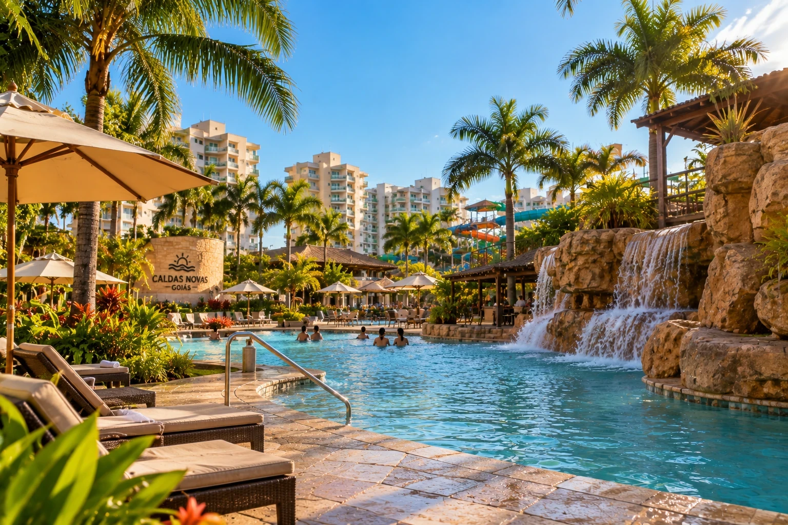 Hospedagem perto dos parques em Caldas Novas com piscinas e área de lazer