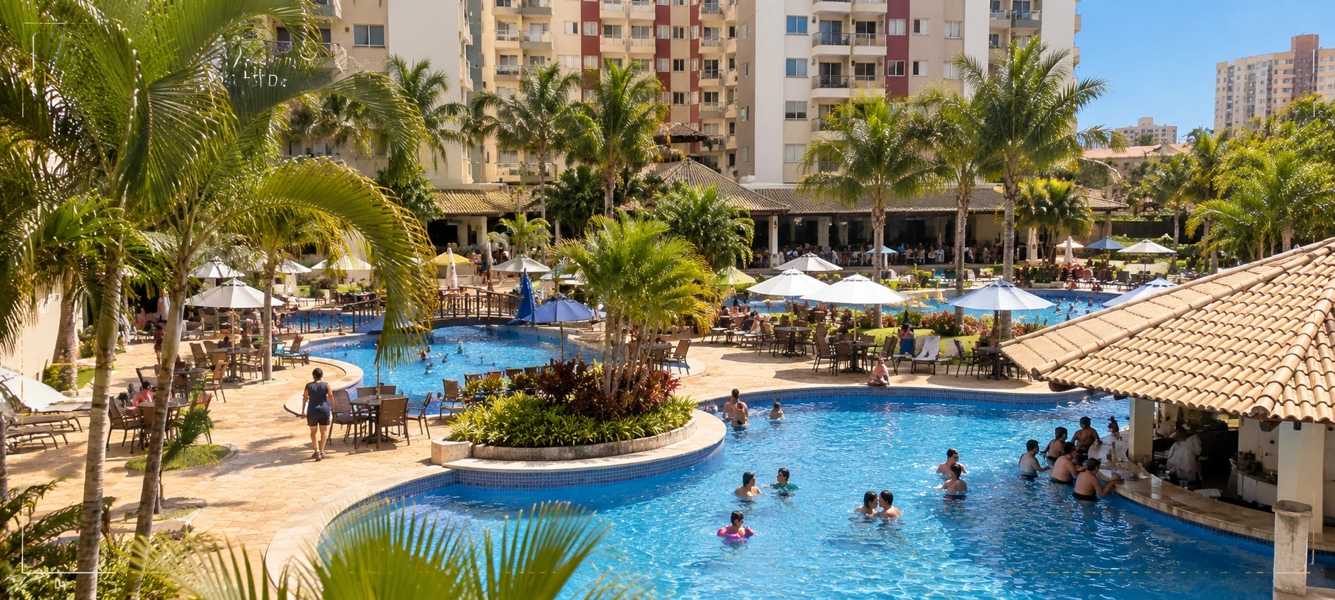 Hospedagem na alta temporada em Caldas Novas com piscinas e área de lazer