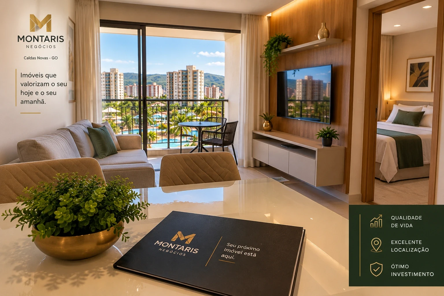 Apartamento mobiliado em Caldas Novas com sala, quarto e varanda